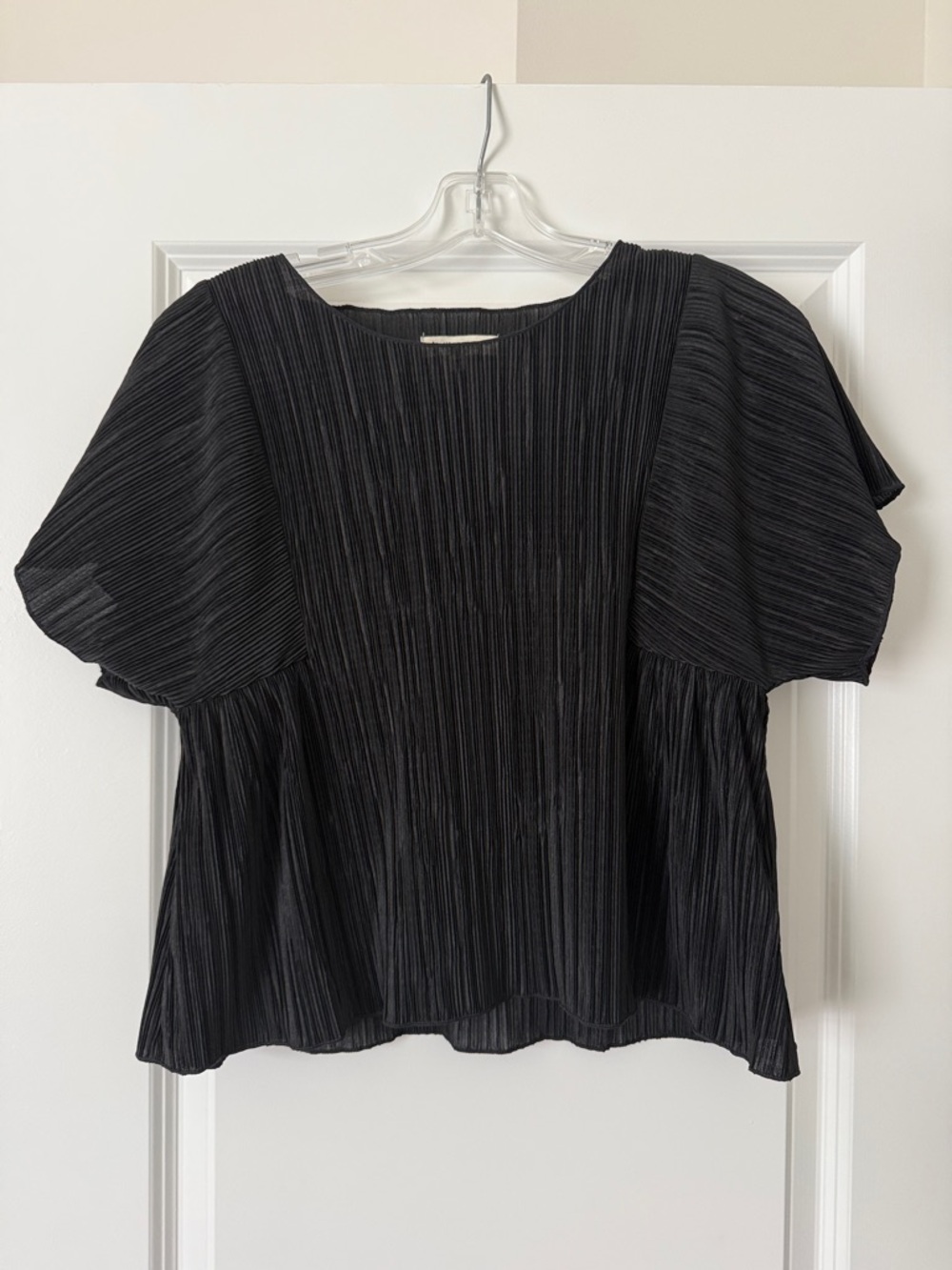 Black Madewell Pleated Puff-Sleeve Women's Top